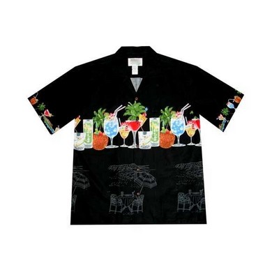 Black Hawaiian Shirt - 100% Cotton Poplin Tropical Print w/ Coconut Buttons (S - 3XL in-stock)