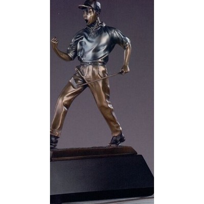Copper & Blue Golfer Winner Trophy w/Trapezoid Base (8"x12")