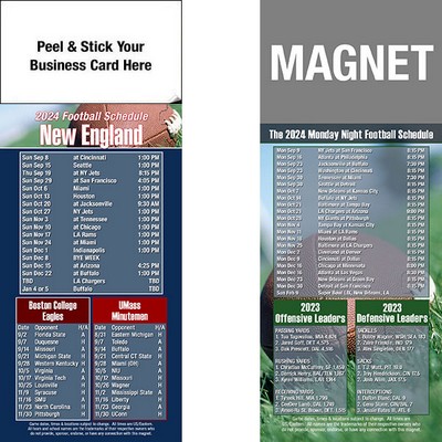 New England Pro Football Schedule Peel & Stick Magnet (3 1/2"x8 1/2")