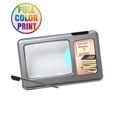 Union Printed - LED Lighted Pocket Magnifier With Pen Full Color Logo