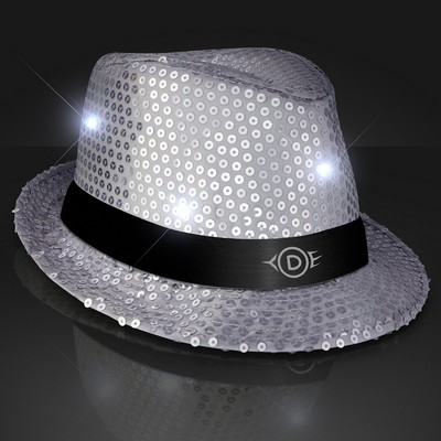 Shiny Silver Fedora Hats with Black Bands - PRINTED