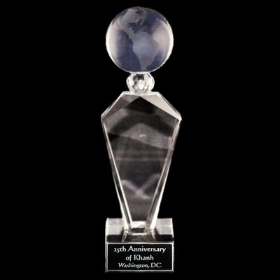 Solid Crystal Engraved Award - 12" extra large - Deco Globe