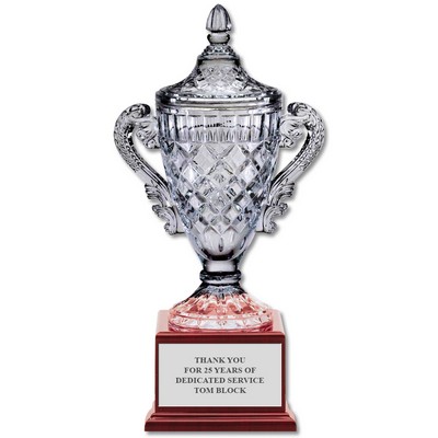 Optical Crystal Trophy Vase w/Attached Rosewood Base (15½" h)