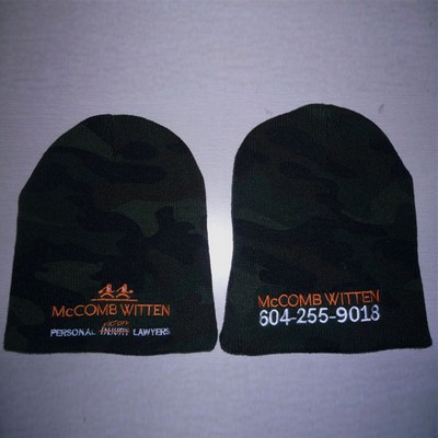 Short Camouflage Beanie with Embroidered Logo