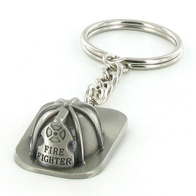 Firefighter Helmet Pewter Silver Key Chain