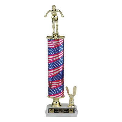 17 ½" One-Column Stars & Stripes Trophy w/Eagle Trim, Takes Figure or Riser w/Insert