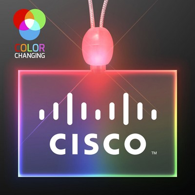 Light Up Promotional Acrylic Rectangle Necklaces with Multicolor LED - PRINTED