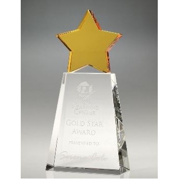 Large Optical Crystal Golden Star on Clear Base Award