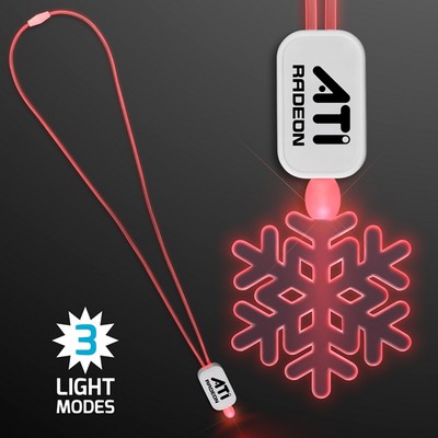 Neon Look Necklace Red LED Lanyards with Acrylic Snowflake Pendants - PRINTED