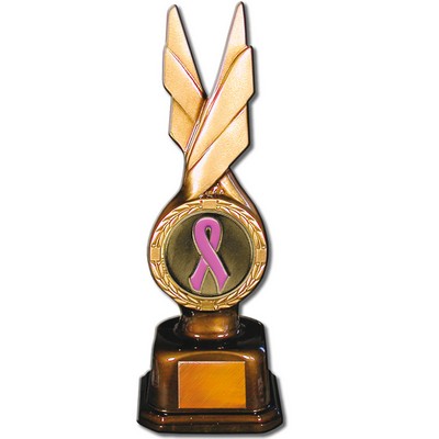 Stock Phoenix 9" Trophy with 2" Pink Ribbon Coin and Engraving Plate