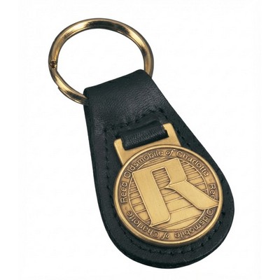 Die Struck Brass/Leather Key Tag w/ 1 3/8" Emblem on Leather Key Fob