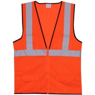 Orange Mesh Zipper Safety Vest (2X-Large/3X-Large)