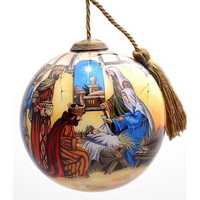 Baby Jesus And 3 Kings Glass Ornament - Complex Artwork