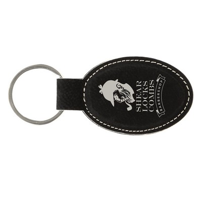 Leatherette Oval Keychain (Black/Silver)