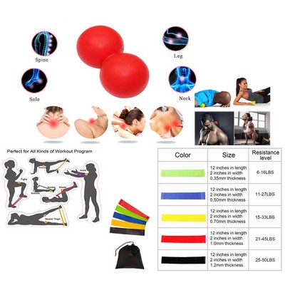 iBank ® Double Massage Ball + Fitness Resistance Bands Set