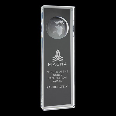 Clear Crystal Rectangle Award w/Engraved Globe (2¾"x8¾")