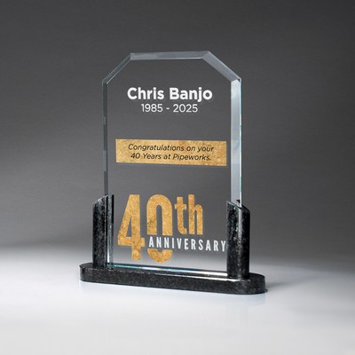 Clipped Corner Bevel Glass and Marble Pillar Base (Large)