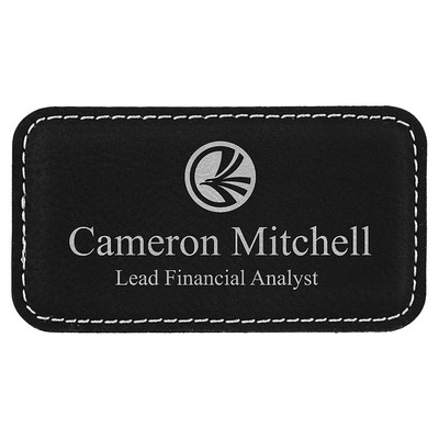 Black-Silver 1-3/4"H Rounded-Square Badge w/Magnet, Laserable-Leathette