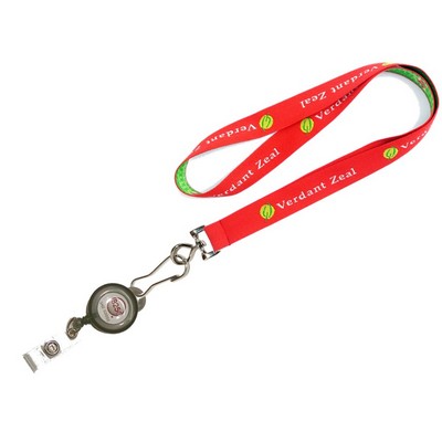 1" Wide Woven Lanyard w/J-Hook Clip & Badge Reel Set