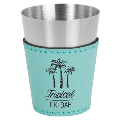 2oz. Teal Leatherette & Stainless Steel Shot Glass