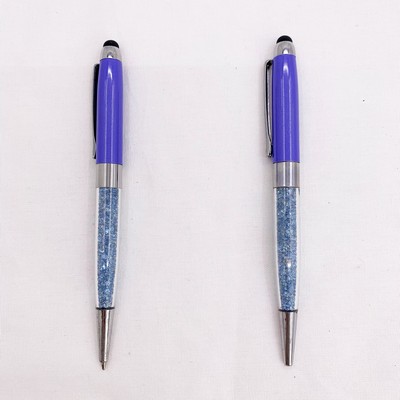 Metal Ballpoint Pen With Crystal Grain And Stylus Touch End
