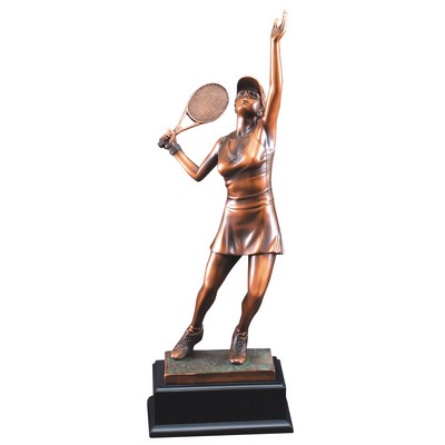 17 ½" Electroplated Bronze Female Tennis Player Trophy
