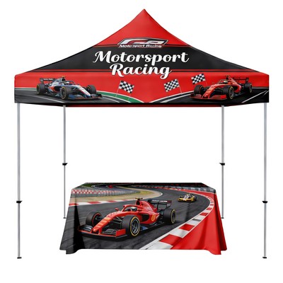 10'x10' Deluxe White Steel Frame, Dye Sublimation Canopy & 6' Table Cover