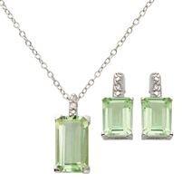 Jilco Inc. Emerald Cut Green Amethyst & Round Diamond Earring & Necklace Set