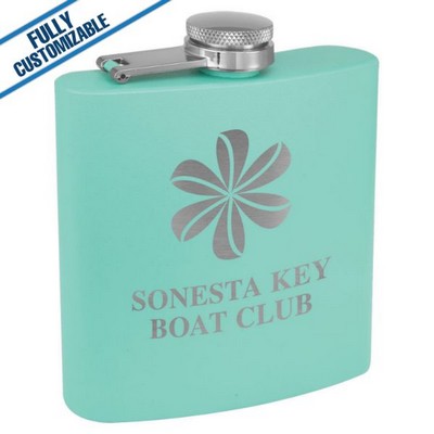6 Oz. Teal Matte Powder Coated Stainless Steel Flask