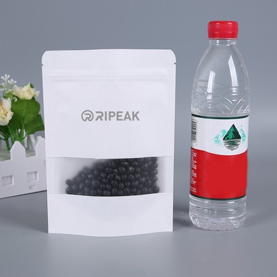 5.5 x 7.9" White Kraft Paper Bags W/Window Stand Up Ziplock Resealable Pouch Coffee Bag
