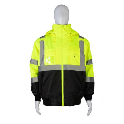 ANSI Class 3 Lime/Black 2-IN-1 Waterproof Bomber Jacket with Removable Fleece Liner