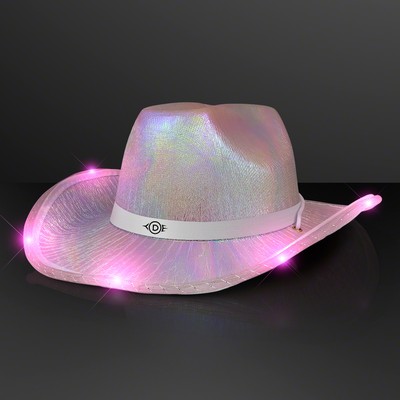Opal Color LED Iridescent Cowgirl Hat with White Band - PRINTED