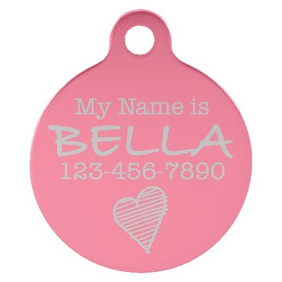Anodized Aluminum Pink Round Pet Tags, Engraved, 1" dia