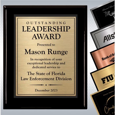 Black Piano Finish Wood Plaque w/Choice of Double Engraved Plate (12" x 15")