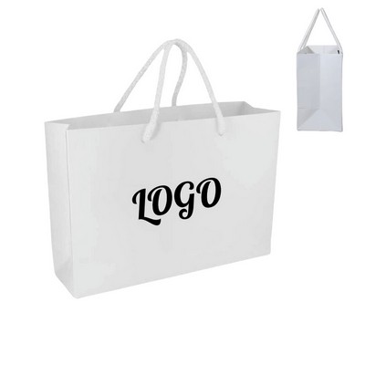 Horizontal Shopping Paper Tote Bag With Cotton Rope Handles