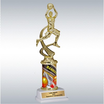 Assembled Female Basketball Trophy w/ White Base