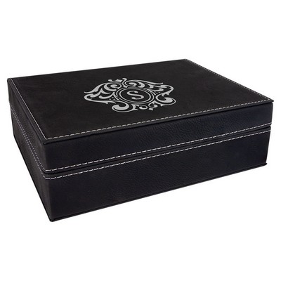 8" x 6 3/8" Black/Silver Leatherette Premium Gift Box