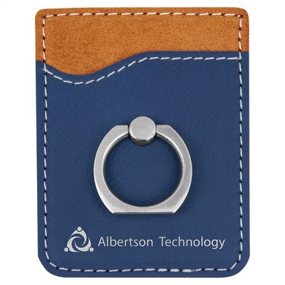 Blue/Silver Leatherette Phone Wallet with Silver Ring