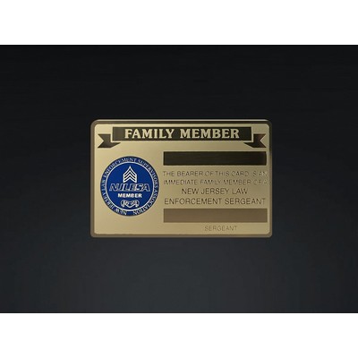Brass Card with Blue Enamel Logo and Personalization