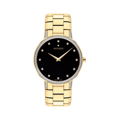 Movado Faceto Yellow Gold Watch w/Diamond Set Lugs