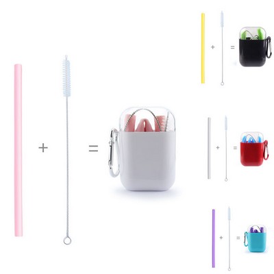 Collapsible Silicone Straw Travel Kit with carabiner
