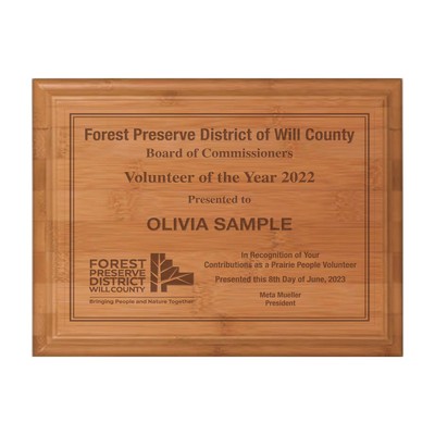 Laser Engraved Bamboo Plaque w/ Metallic Highlight / 7"x9"