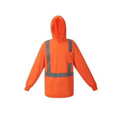 High Visibility Hooded Long Sleeve T-shirt, Class 2, Orange