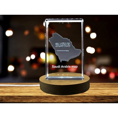Saudi Arabia 3D Engraved Crystal Trophy w/LED Base - Keepsake Decor