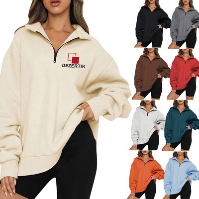 Womens Oversized Half Zip Pullover Long Sleeve Sweatshirt
