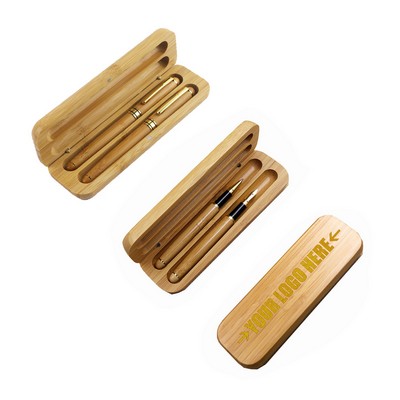 Bamboo Double Pens Case Set