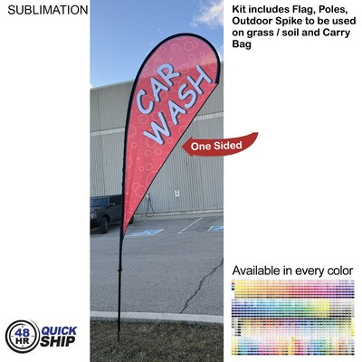 48 Hr Quick Ship - 12' Medium Tear Drop Flag Kit, Full Color Graphics One Side, Spike and Bag.