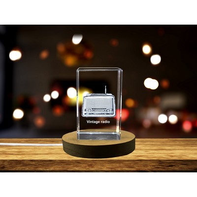 Vintage Radio 3D Engraved Crystal Trophy Award w/LED Light