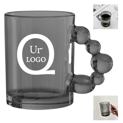 11.8 oz Smoke Gray Glass Mug w/ Beaded Bubble Handle