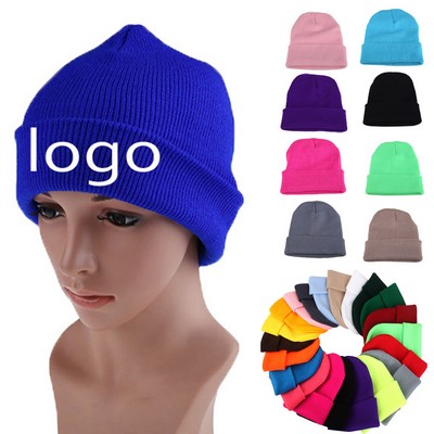 Embroidered Knitted Cuffed Beanie